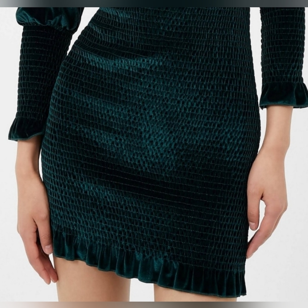 NWT French Connection Bodycon Velvet Dark Green Mini Dress Size M - Picture 4 of 8